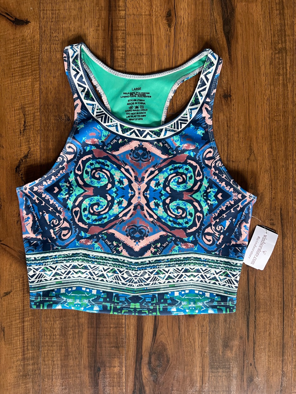 Windsor Patterned Racerback Crop Top - Size Large